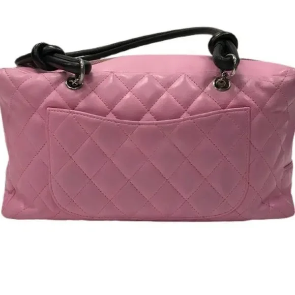 Chanel pink black quilter leather Cambon bowler tote bag / shoulder bag - Picture 3 of 16